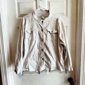 Coldwater Creek Women's Utility Jacket 1X Cotton Stretch Neutral Button Front